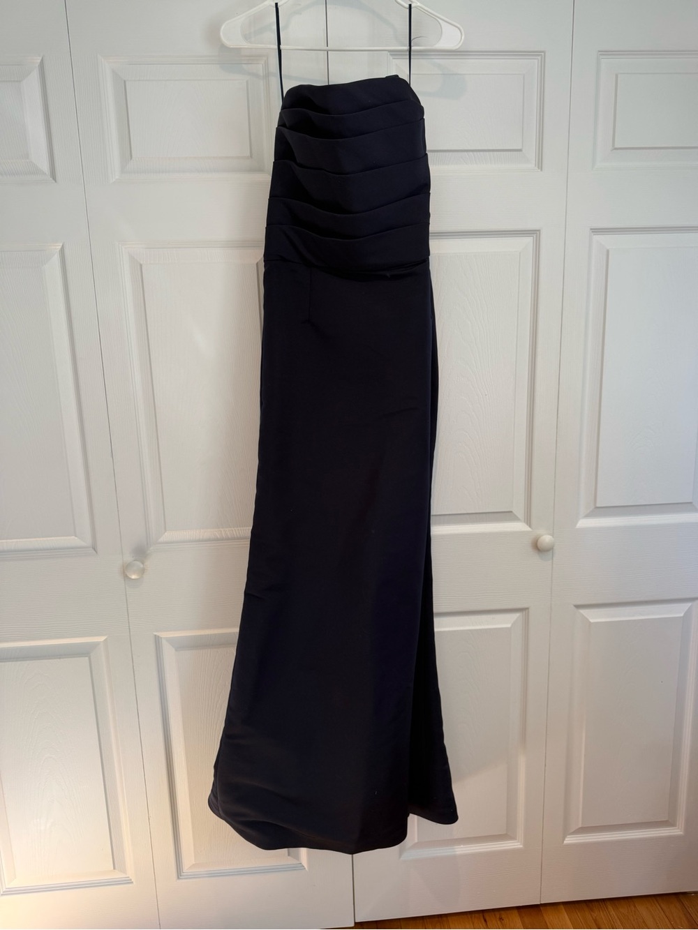 Amsale Black Strapless Pleated Bodice Evening Gown